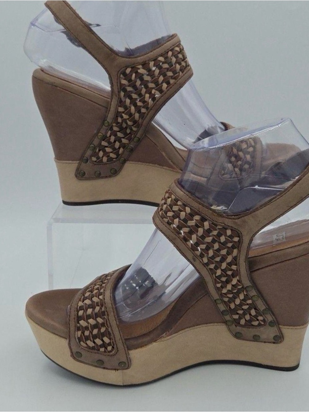 UGG Two-Tone Tan Woven Wedge Sandals